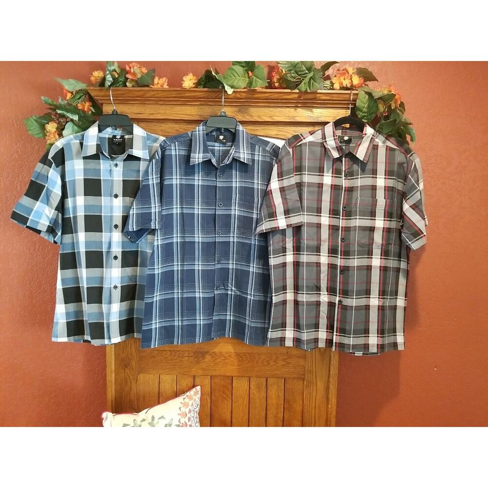 YAGO SS Plaid Shirts Lot of 3 Men's Med Single Pocket Relaxed‎ Old School Style